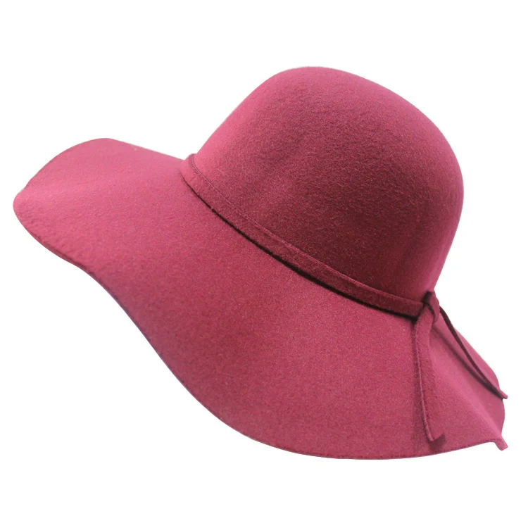 Factory Directly Supply Winter Red/Black Wide Brim Women High Quality Felt Fedora Hat