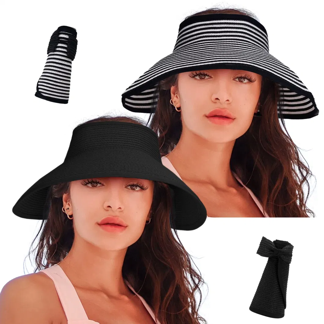 Flash Sale Women Foldable Floppy Wide Brim Straw Beach Hat Ponytail Hats