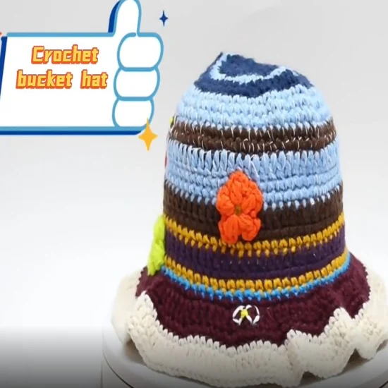 Bord rond Logo personnalisé unisexe fait à la main au Crochet tricot géométrie été seau chapeau chapeau de protection solaire pour femmes et hommes chapeau de soleil