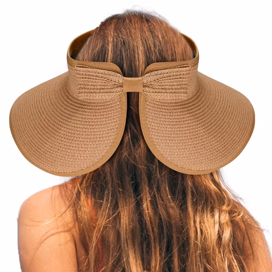Remise Chaude Chapeau de plage pliable en paille à large bord pour femmes, chapeaux queue de cheval