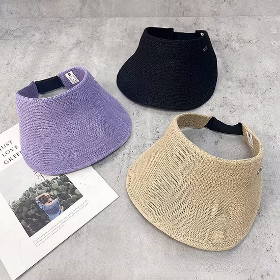 Pare-soleil en paille à enrouler à large bord pour femmes, visière en raphia, chapeau de plage d'été